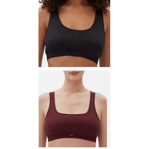 Lot of 2 GapBody NWT size Small rib bralettes - black and maroon - Picture 1 of 7